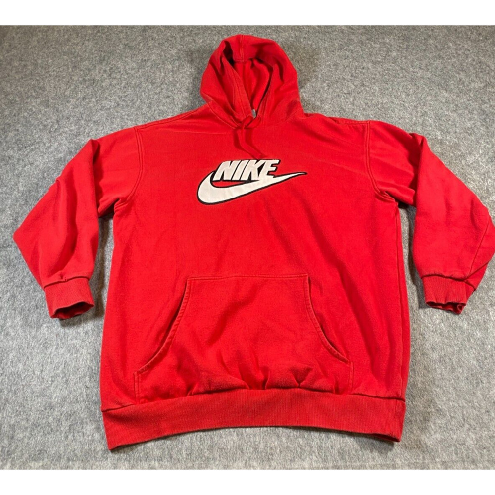 Vintage Nike Spell Out Red Hoodie Sweatshirt Mens Size L Pullover Center GrayTag